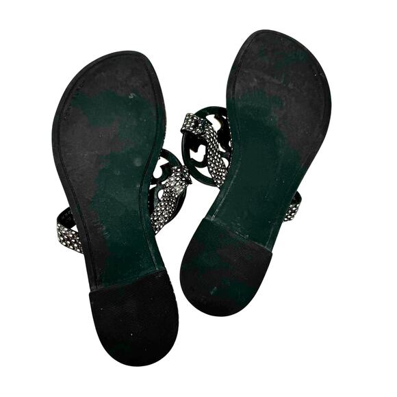 TORY BURCH Black Reptile Snake Gold Metallic Metal Miller Sandal Size 7 - Picture 6 of 10